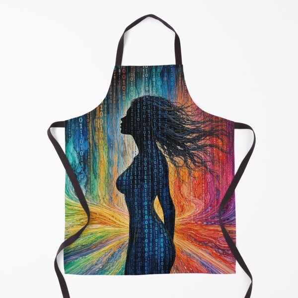 Item preview, Binary Code Woman Silhouette Rainbow Matrix Alcohol Ink Cyber Art designed and sold by RAMIX-Y2K.