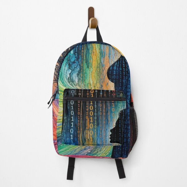 Item preview, Binary Code Woman Silhouette Rainbow Matrix Alcohol Ink Cyber Art designed and sold by RAMIX-Y2K.