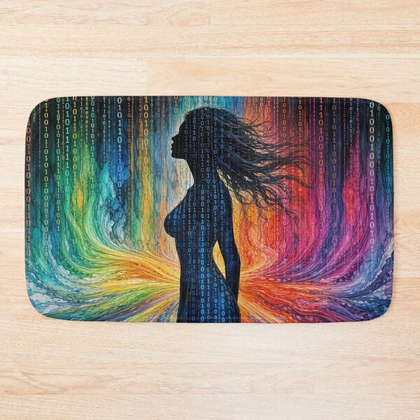 Item preview, Binary Code Woman Silhouette Rainbow Matrix Alcohol Ink Cyber Art designed and sold by RAMIX-Y2K.