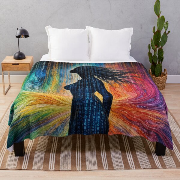 Item preview, Binary Code Woman Silhouette Rainbow Matrix Alcohol Ink Cyber Art designed and sold by RAMIX-Y2K.