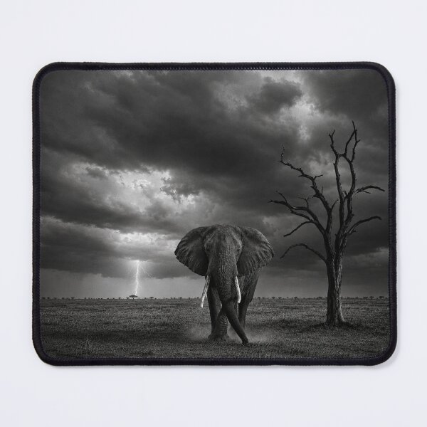 Item preview, Stormy Savanna Elephant Black And White designed and sold by Diego Re.