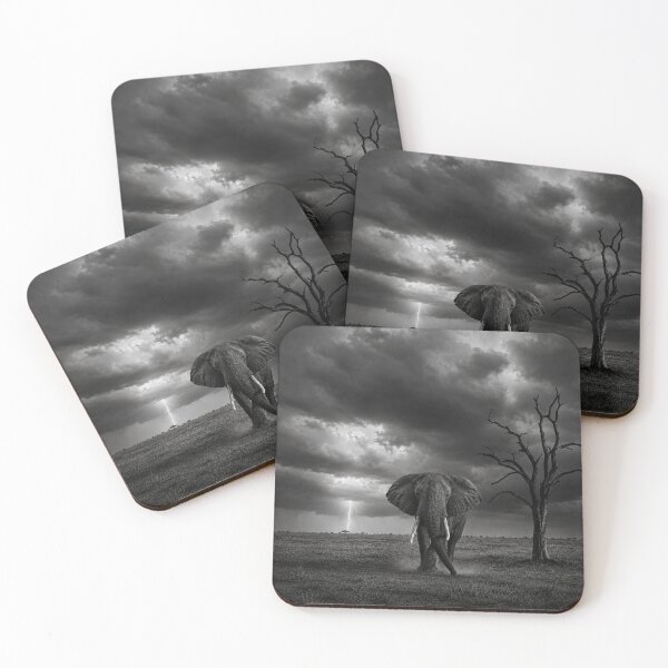 Item preview, Stormy Savanna Elephant Black And White designed and sold by Diego Re.