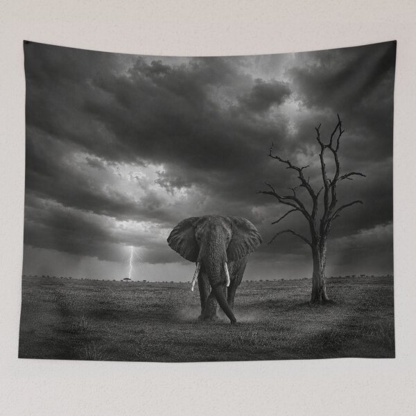 Item preview, Stormy Savanna Elephant Black And White designed and sold by Diego Re.