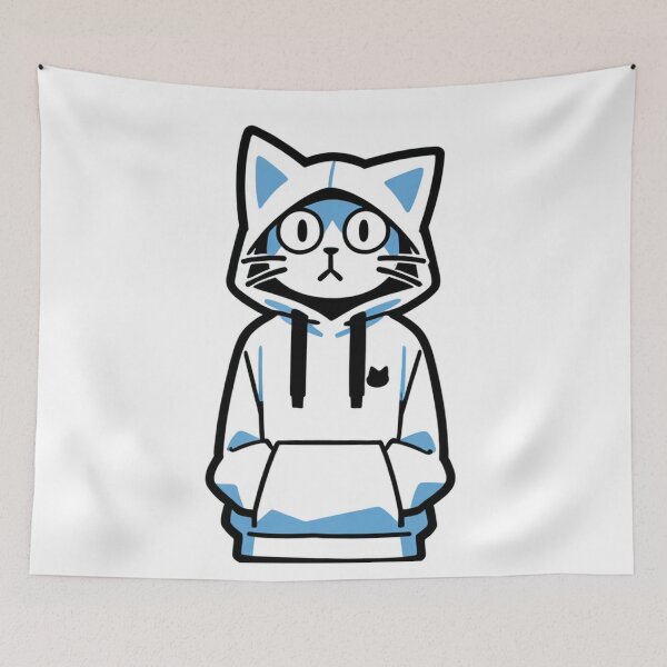 Item preview, Cat - White Oversized Hoodie Blue Accents designed and sold by World-Pets.