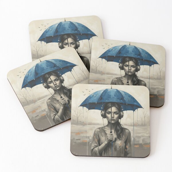 Item preview, Silent Symphony – Blue Umbrella & Headphones | Minimalist Emotional Art designed and sold by Atelier Nova.