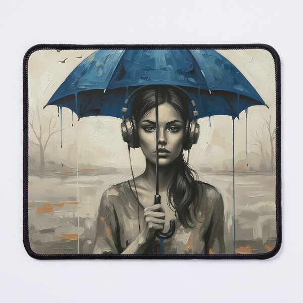 Item preview, Silent Symphony – Blue Umbrella & Headphones | Minimalist Emotional Art designed and sold by Atelier Nova.