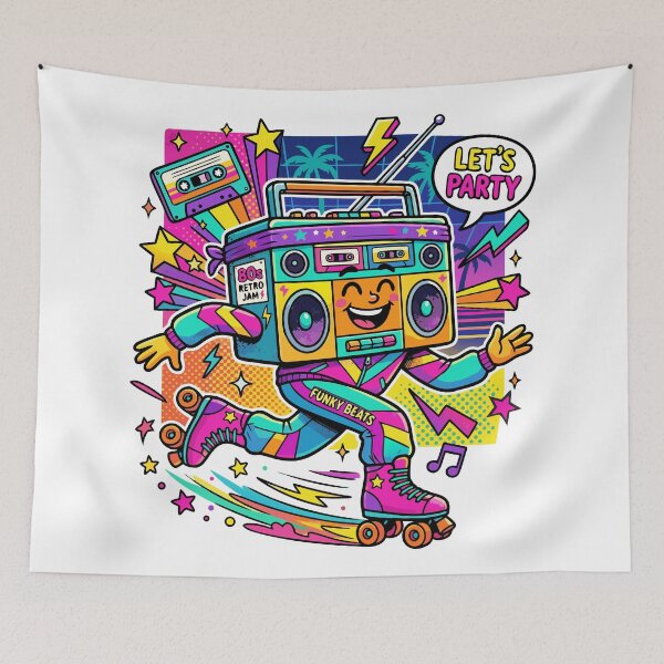 Item preview, Let’s Party 80s Retro Boombox Skater designed and sold by RosieKingArt.