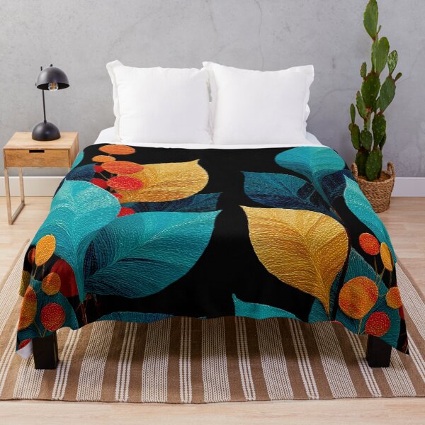 Item preview, Vibrant Teal and Gold Leaves with Red Berries designed and sold by colorful-white.