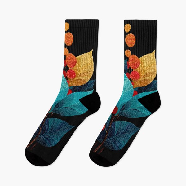 Item preview, Vibrant Teal and Gold Leaves with Red Berries designed and sold by colorful-white.