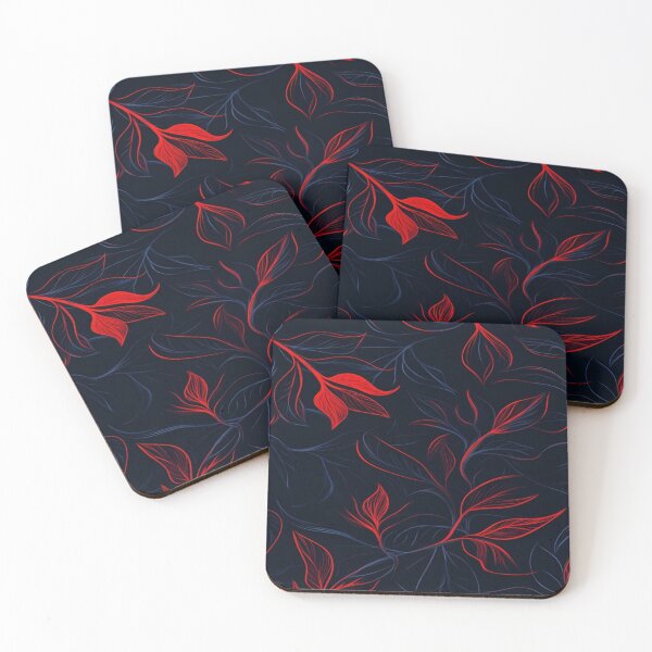 Item preview, Elegant Floral Pattern with Rich Red Leaves and Delicate Blue Accents on a Deep Dark Background designed and sold by Matt_Smith.