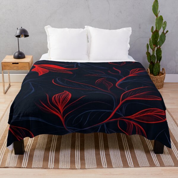 Item preview, Elegant Floral Pattern with Rich Red Leaves and Delicate Blue Accents on a Deep Dark Background designed and sold by Matt_Smith.