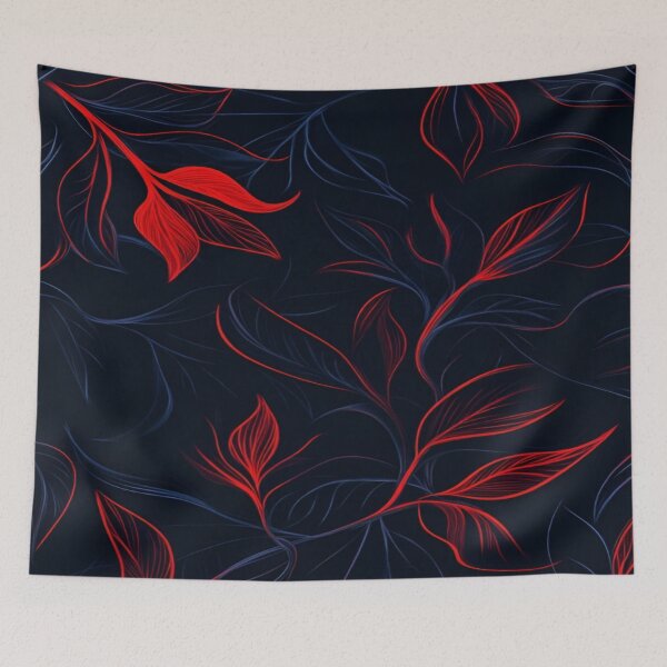 Item preview, Elegant Floral Pattern with Rich Red Leaves and Delicate Blue Accents on a Deep Dark Background designed and sold by Matt_Smith.