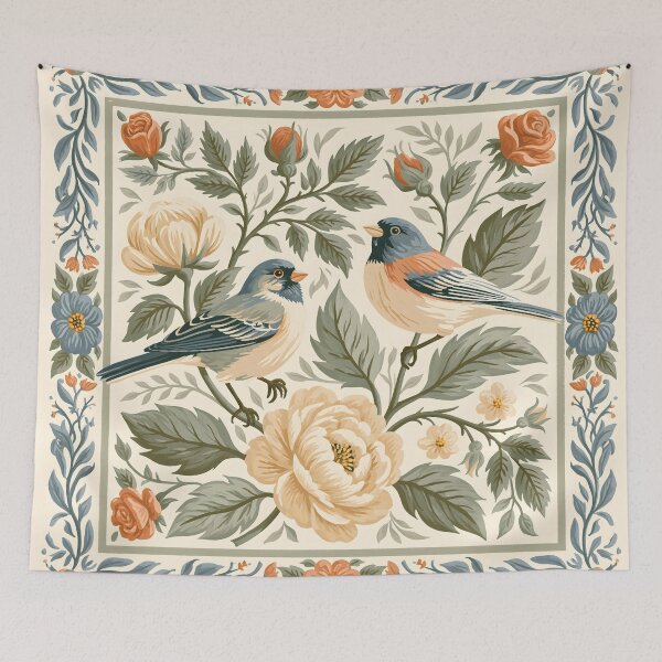 Item preview, Vintage Botanical Birds and Floral Garden Cottagecore Pattern designed and sold by littlepiig.