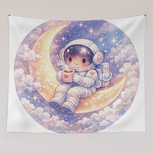 Item preview, Cute Astronaut Sitting on Crescent Moon Drinking Coffee Pastel Design designed and sold by RoyArt0.