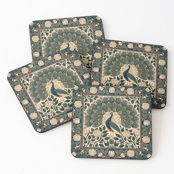 Item preview, Elegant Peacock with White Roses Vintage Botanical Art designed and sold by littlepiig.