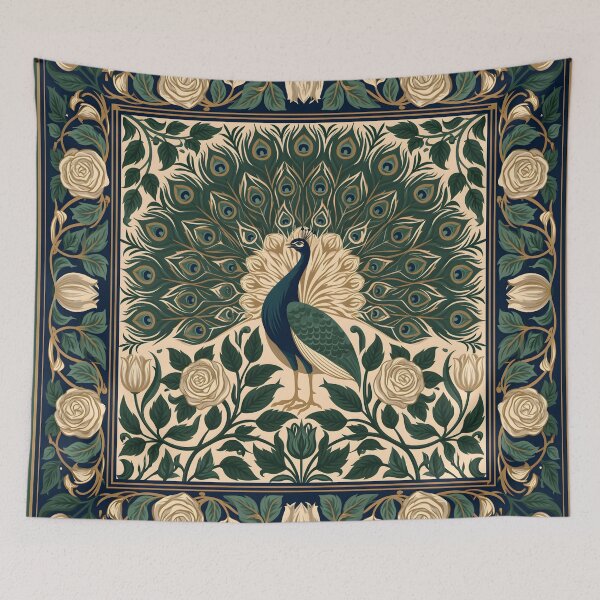 Item preview, Elegant Peacock with White Roses Vintage Botanical Art designed and sold by littlepiig.