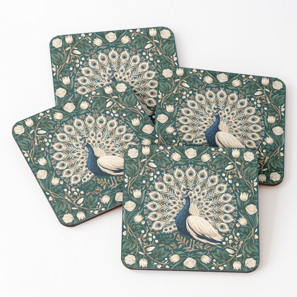 Item preview, White Peacock in Elegant Floral Garden Folk Art designed and sold by littlepiig.