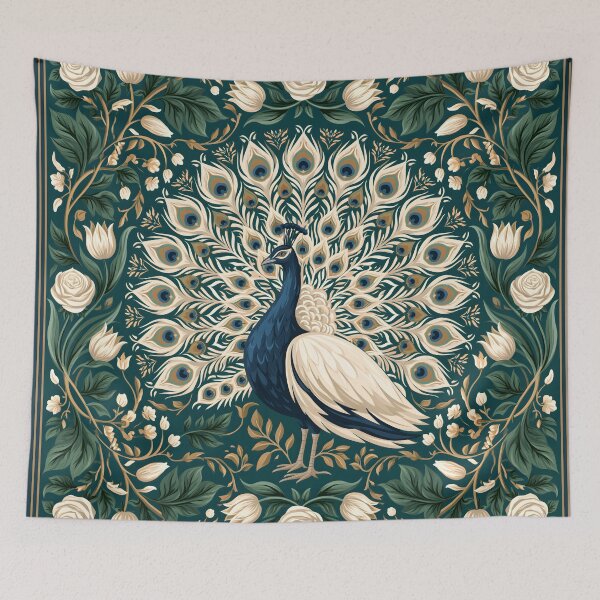 Item preview, White Peacock in Elegant Floral Garden Folk Art designed and sold by littlepiig.