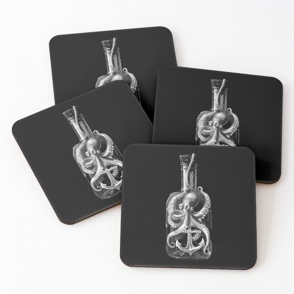 Item preview, Octopus in a bottle with Anchor Monochrome Nautical Art designed and sold by inkoutninja.