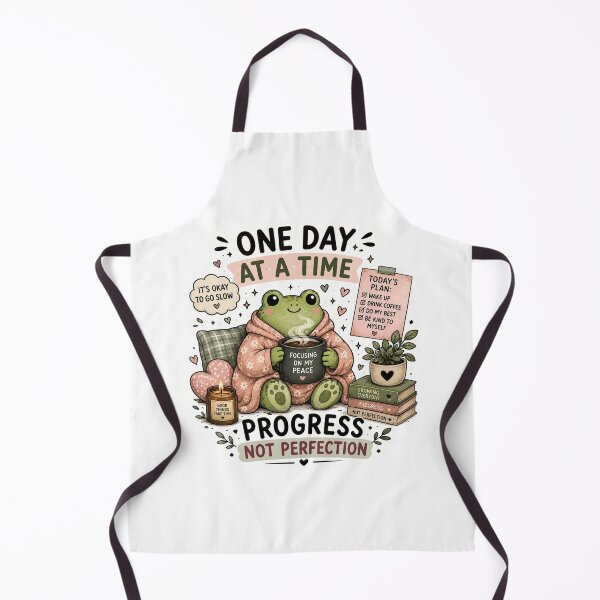 Item preview, One Day at a Time Frog – Cute Cozy Cottagecore Sticker | Progress Not Perfection designed and sold by DreamyBrushArt.