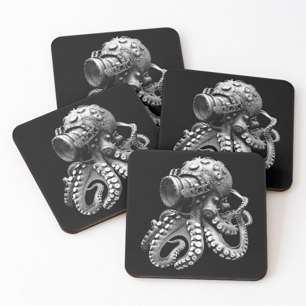 Item preview, Steampunk Octopus with Diving Helmet Mechanical Kraken Art designed and sold by inkoutninja.