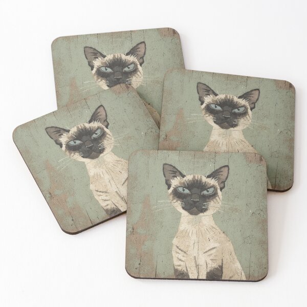 Item preview, Offended Siamese Cat Folk Art Painting designed and sold by PictorialWhimsy.
