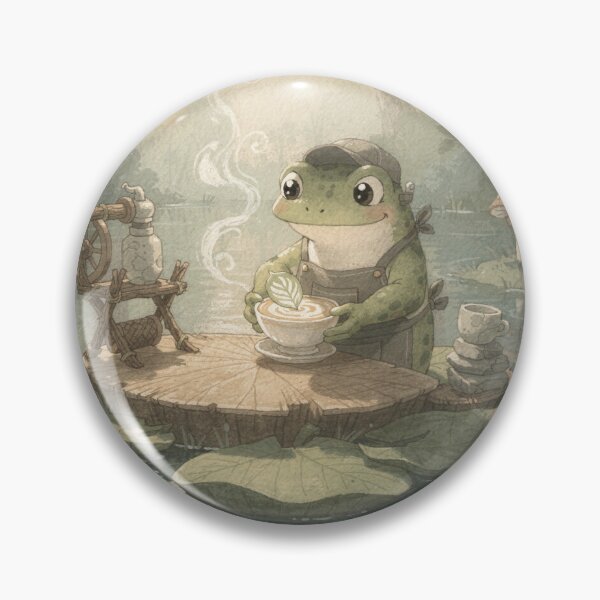 Item preview, Frog Barista's Lily-Pad Latte Cottagecore Art designed and sold by PictorialWhimsy.