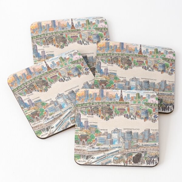 Item preview, Yamanote Line Tokyo City Loop – Hand-Drawn Watercolor Japanese Train Map & Landmarks designed and sold by Kokeshidreams.