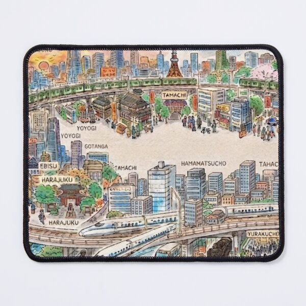 Item preview, Yamanote Line Tokyo City Loop – Hand-Drawn Watercolor Japanese Train Map & Landmarks designed and sold by Kokeshidreams.