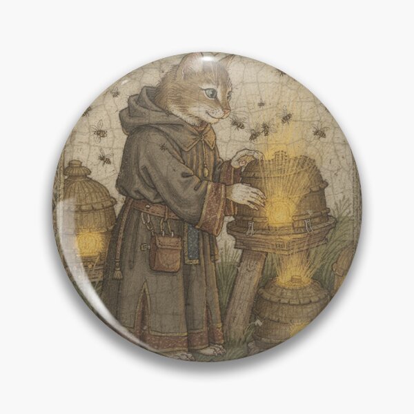 Item preview, Medieval Cat Beekeeper Tending Glowing Hives Illuminated Manuscript designed and sold by PictorialWhimsy.