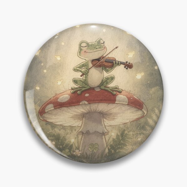 Item preview, Frog Violinist on a Mushroom Stage Cottagecore Art designed and sold by PictorialWhimsy.