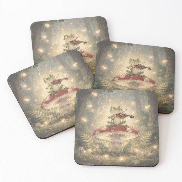 Item preview, Frog Violinist on a Mushroom Stage Cottagecore Art designed and sold by PictorialWhimsy.