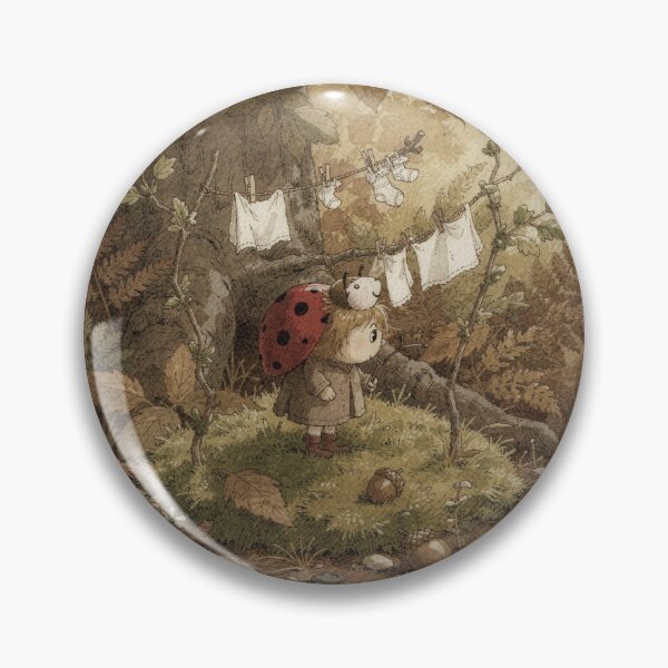 Item preview, Ladybird Folk Hanging Laundry on a Twig Forest Folk Art designed and sold by PictorialWhimsy.