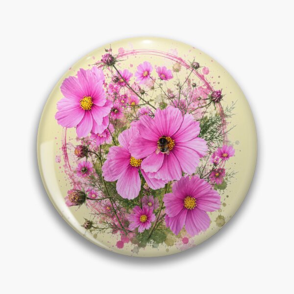 Item preview, Pink Cosmos Flowers and Bumblebee Botanical Art Watercolor Splash designed and sold by Evelashop.