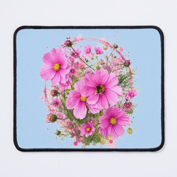 Item preview, Pink Cosmos Flowers and Bumblebee Botanical Art Watercolor Splash designed and sold by Evelashop.