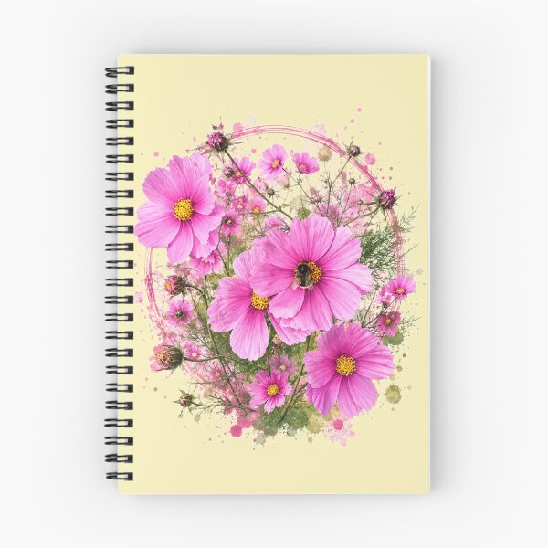 Item preview, Pink Cosmos Flowers and Bumblebee Botanical Art Watercolor Splash designed and sold by Evelashop.