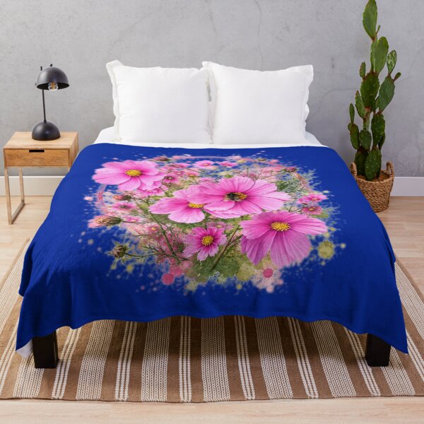 Item preview, Pink Cosmos Flowers and Bumblebee Botanical Art Watercolor Splash designed and sold by Evelashop.