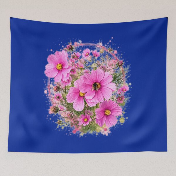 Item preview, Pink Cosmos Flowers and Bumblebee Botanical Art Watercolor Splash designed and sold by Evelashop.