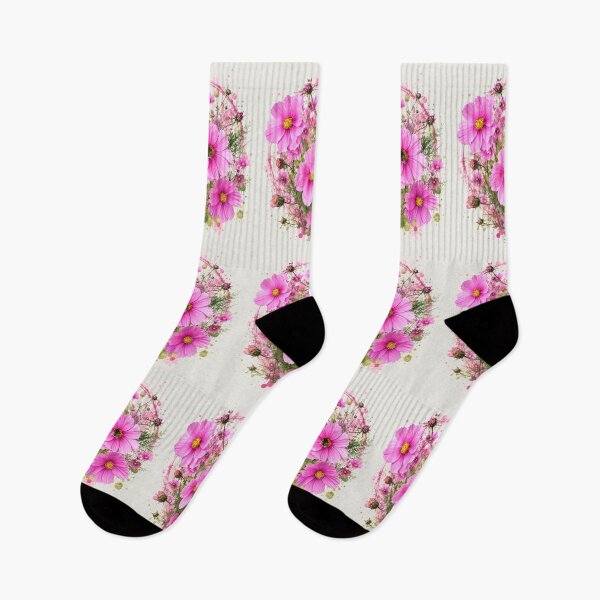 Item preview, Pink Cosmos Flowers and Bumblebee Botanical Art Watercolor Splash designed and sold by Evelashop.