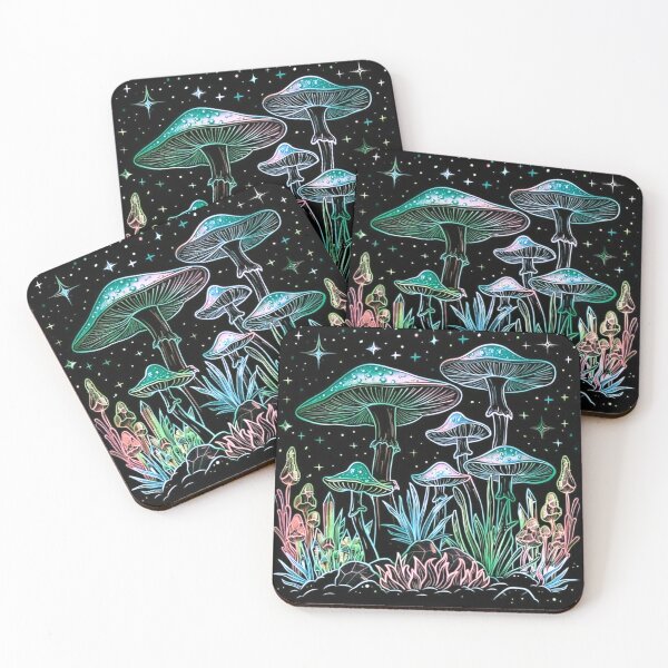 Item preview, Psychedelic Neon Mushrooms and Crystals Night Sky designed and sold by psychedelic0.