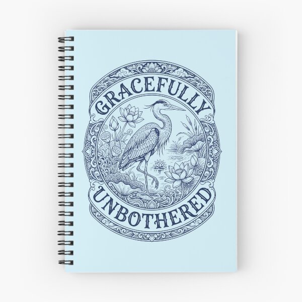 Item preview, Gracefully Unbothered Botanical Blue Heron Vintage Linocut designed and sold by SplashTastic.