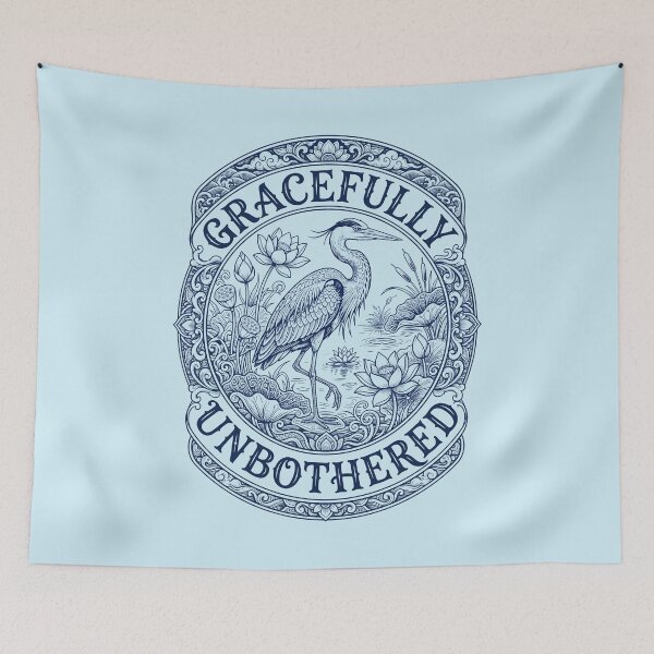 Item preview, Gracefully Unbothered Botanical Blue Heron Vintage Linocut designed and sold by SplashTastic.