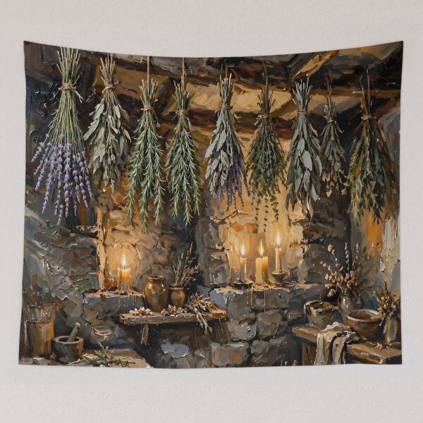 Item preview, Rustic Herbal Apothecary Cottagecore Wall Art with Hanging Lavender Rosemary Sage and Wild Herbs designed and sold by cr6zym1nd.