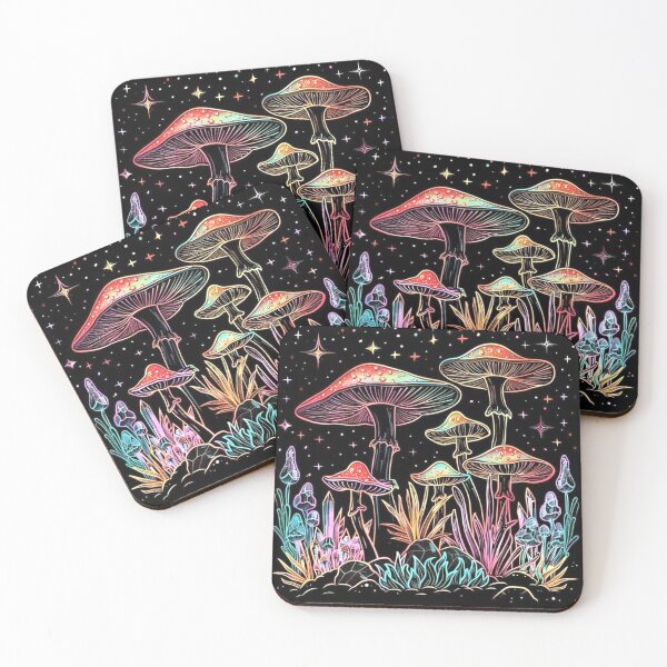 Item preview, Psychedelic Neon Mushrooms and Crystals Night Sky designed and sold by psychedelic0.
