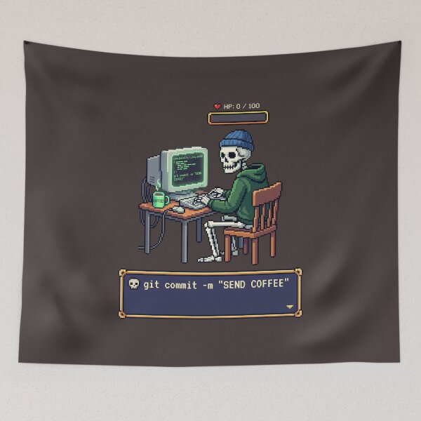 Item preview, Git Commit Send Coffee Pixel Art Skeleton Programmer Humor designed and sold by SplashTastic.