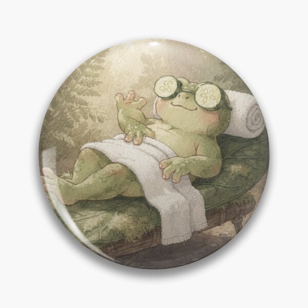 Item preview, Spa Day Frog with Cucumber Slices Funny Cottagecore Art designed and sold by PictorialWhimsy.