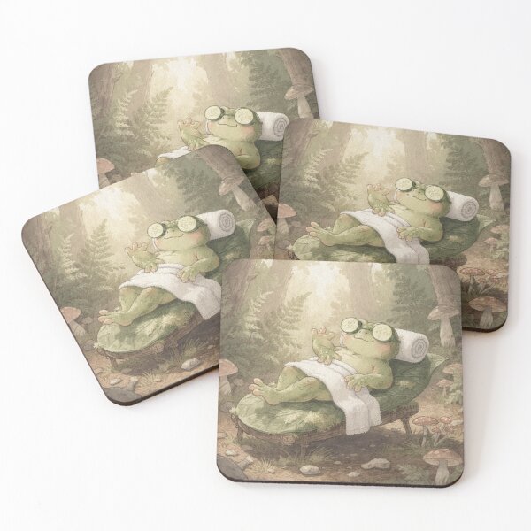 Item preview, Spa Day Frog with Cucumber Slices Funny Cottagecore Art designed and sold by PictorialWhimsy.