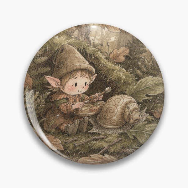 Item preview, Toadstool Sprite Painting a Snail's Shell Forest Folk Art designed and sold by PictorialWhimsy.
