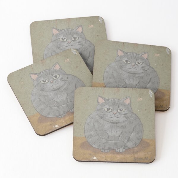 Item preview, Round Russian Blue Loaf Naive Folk Art Cat designed and sold by PictorialWhimsy.