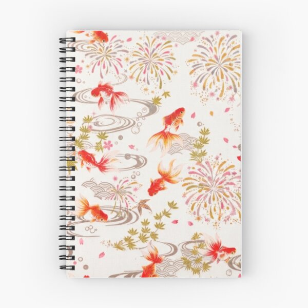 Item preview, White Japanese Goldfish, Fireworks and Ripples - Traditional Yukata Pattern Cream Background designed and sold by Kokeshidreams.